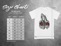 Gildan 5000 Heavy Cotton T-Shirt size chart with width and length measurements.