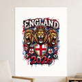 England 2026 crest with three lions, crown, and soccer balls.