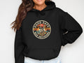 Black hoodie with circular graphic: skull in sunglasses, 