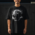 Black t-shirt with a distressed graphic of Jesus Christ on the cross.