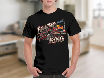 Black t-shirt with "Boulevard King" text and a lowrider car graphic.