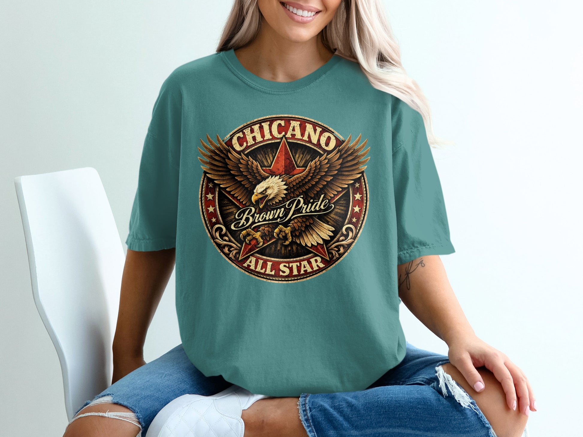 Chicano Brown Pride All Star eagle graphic t-shirt.