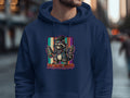 Navy blue hoodie with raccoon graphic and 