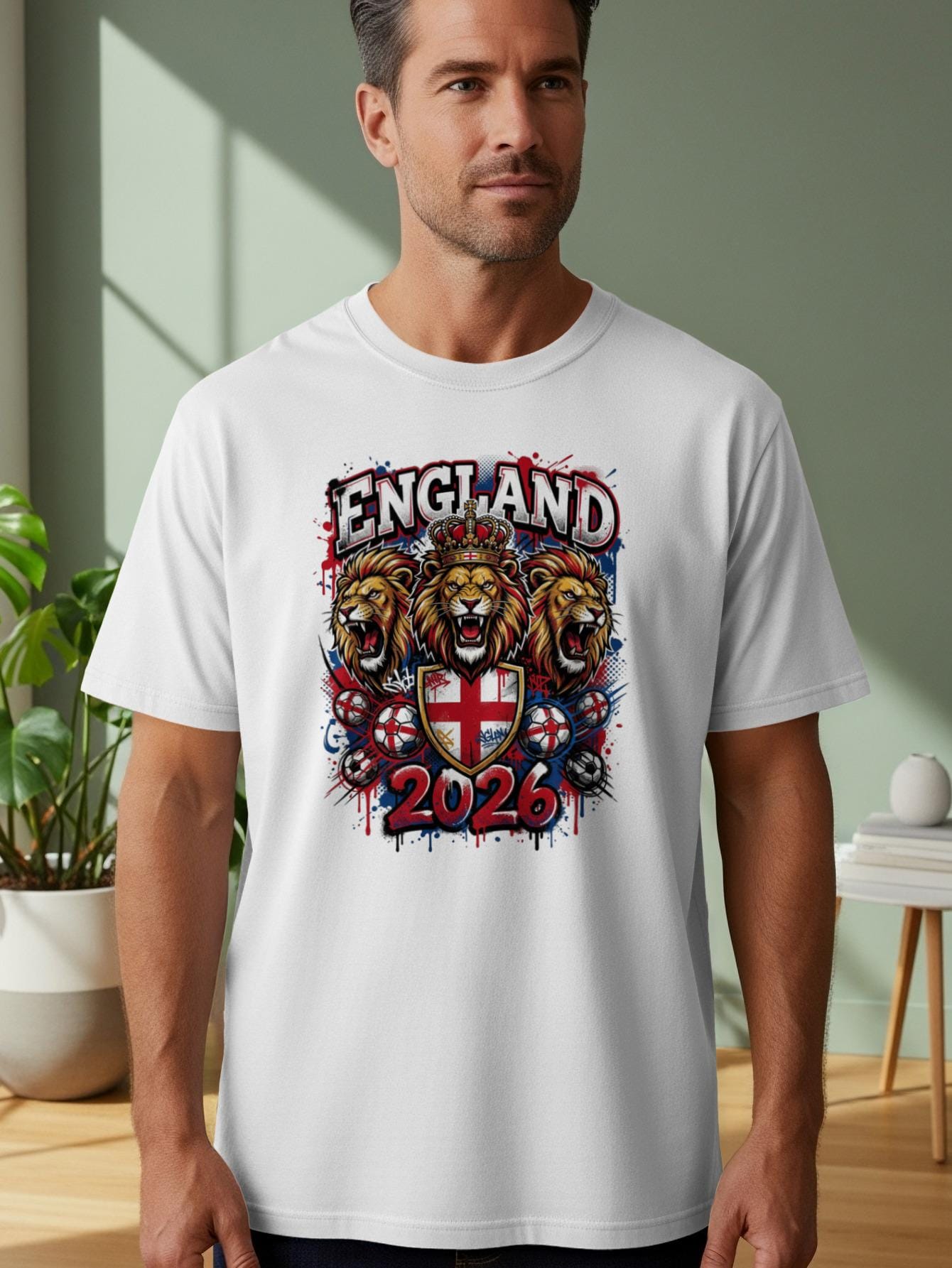 England Football 2026 T-Shirts, Three Lions Crown Soccer Graphic Tee, Patriotic English Fan Gear, World Cup Supporter Top, UEFA Tournament