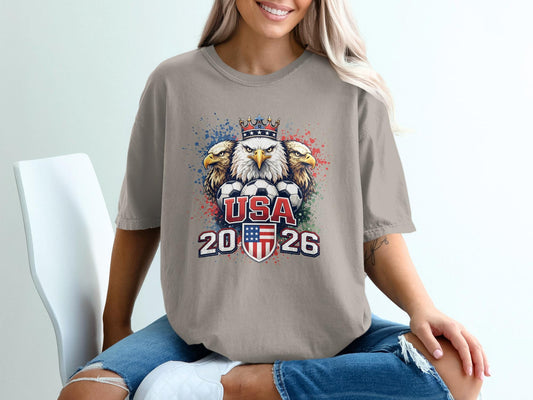 USA Soccer 2026 T-Shirt, Patriotic Bald Eagle Graphic Tee