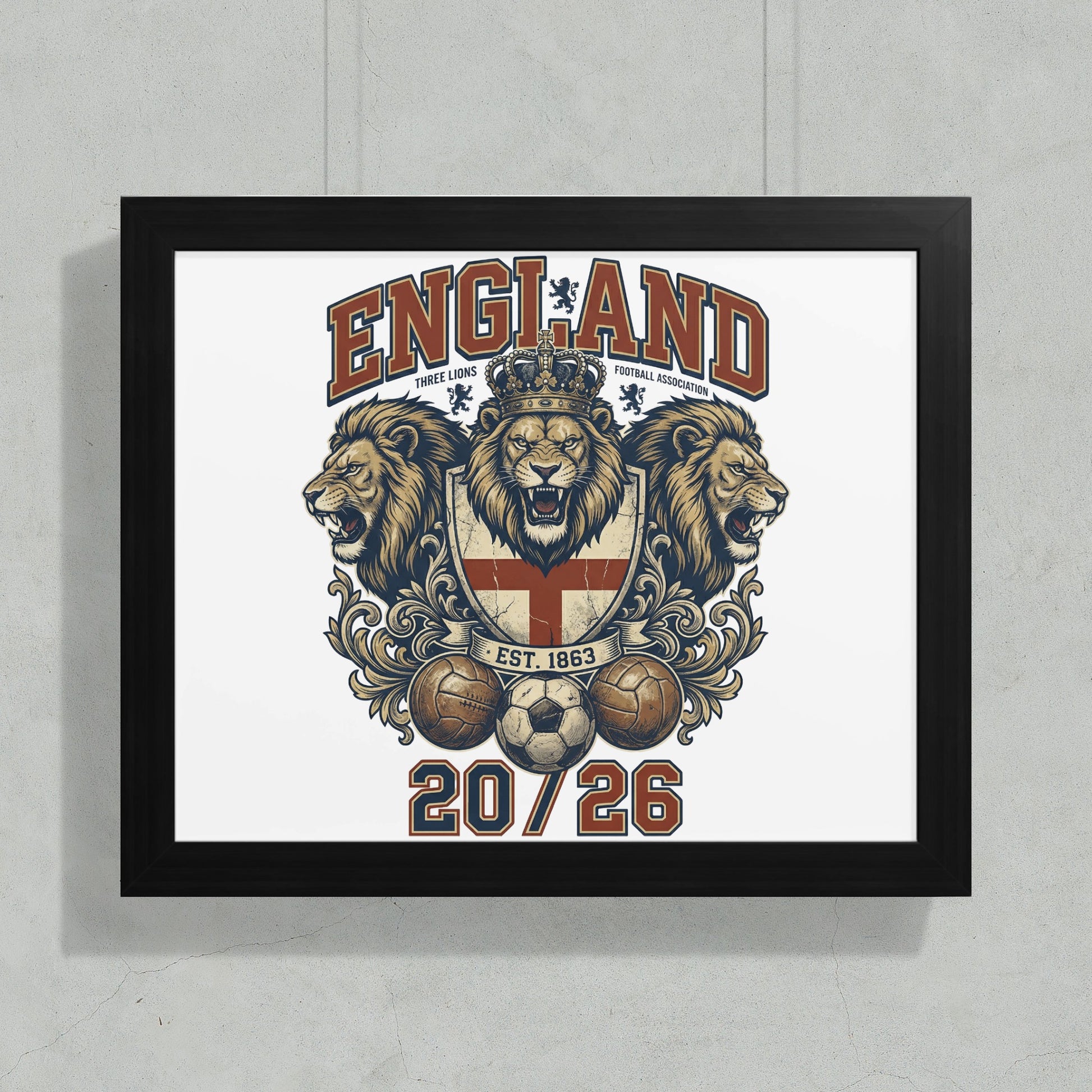 England football crest with lions, shield, and 20/26.