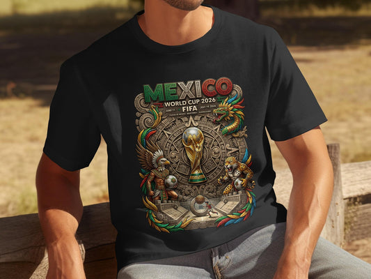 Mexico World Cup 2026 FIFA T-Shirts, Aztec Maya Calendar Soccer Football Fan Apparel, Eagle Jaguar Warrior Design, Global Championship