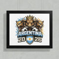 Argentina 2026 logo with bull heads, lions, and crest.
