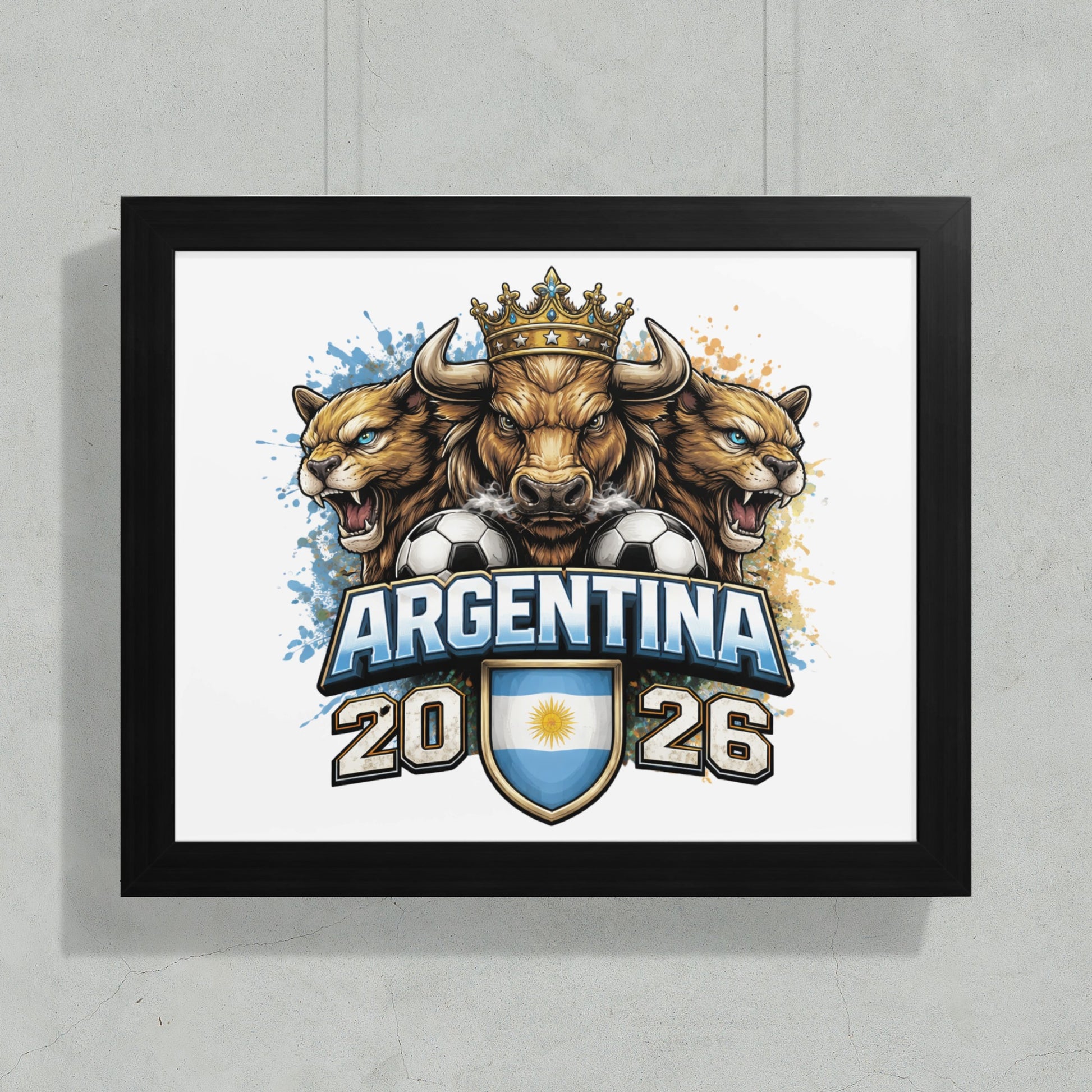 Argentina 2026 logo with bull heads, lions, and crest.