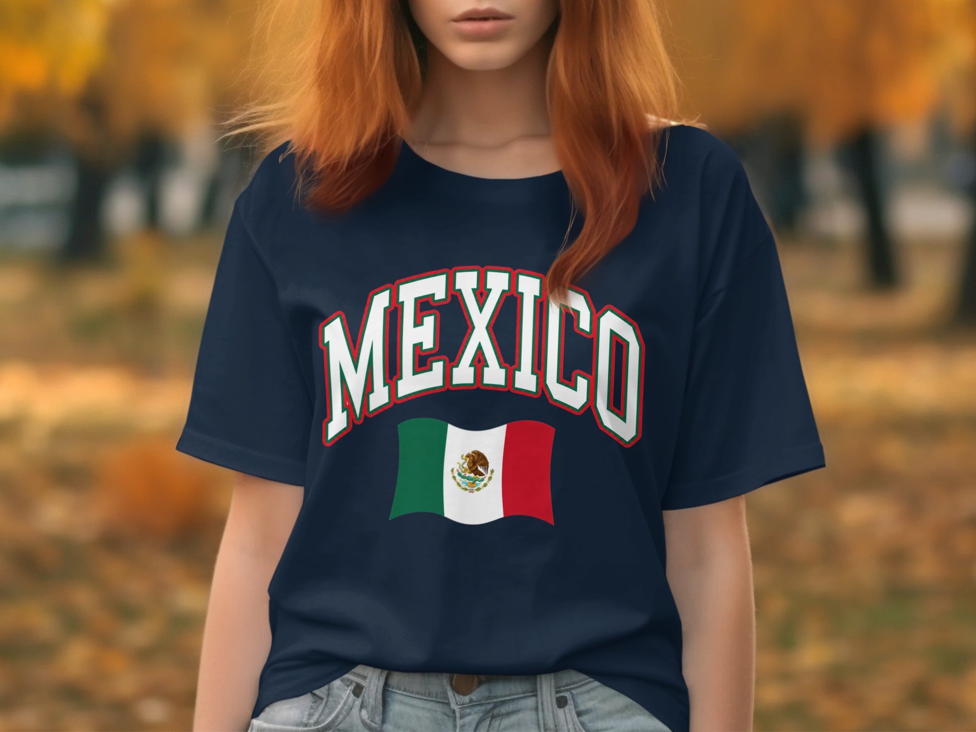 Navy t-shirt with "MEXICO" in white letters and the Mexican flag.