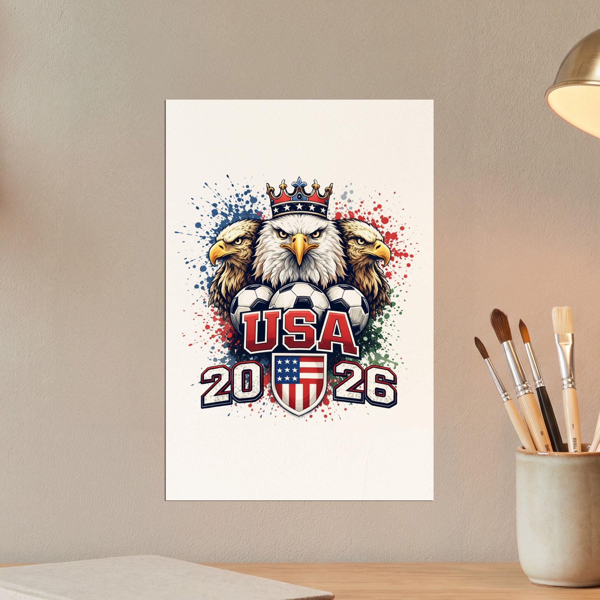 USA 2026 soccer crest with eagles and crown.