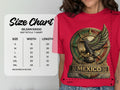 Gildan 64000 Softstyle t-shirt size chart with measurements in inches.