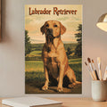 Yellow Labrador Retriever sitting outdoors, 
