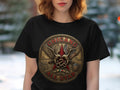 Black t-shirt featuring 