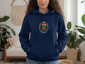 Navy hoodie with circular 