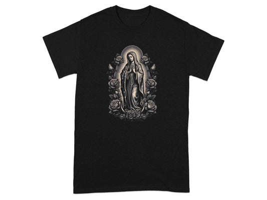 Our Lady of Guadalupe T-Shirt, Virgin Mary Rose Design, Catholic Apparel, Devotional Tee