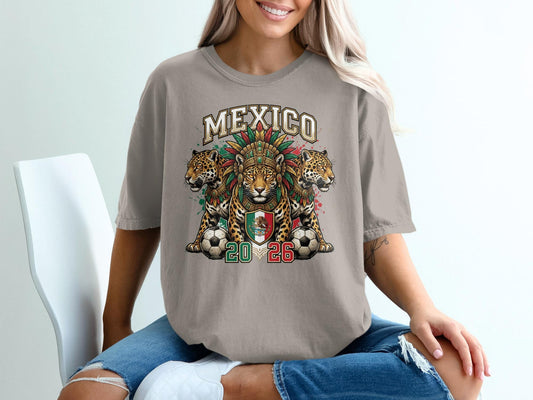 Mexico 2026 Soccer T-Shirt, Majestic Jaguar Aztec Design, Mexican Pride Apparel