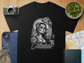 Black t-shirt featuring 