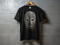 Black t-shirt with a silver lucha libre mask design featuring 
