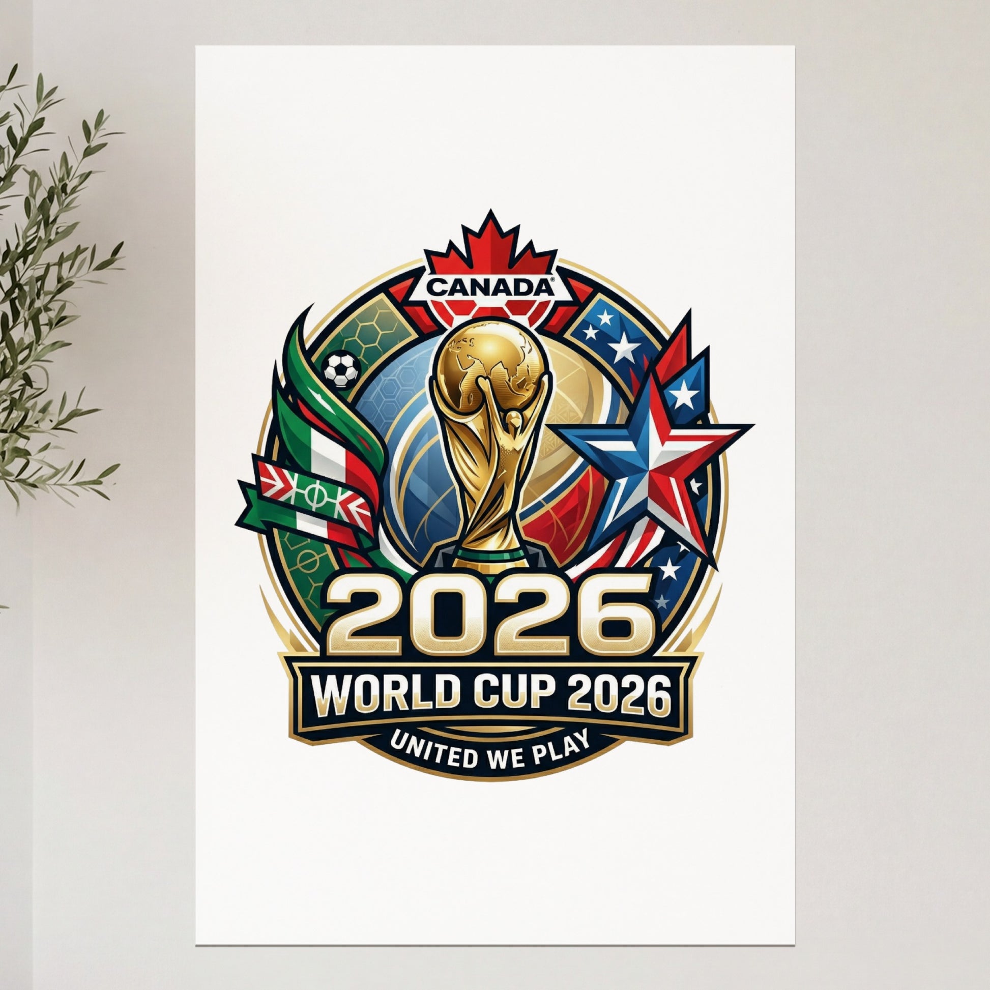 Canada 2026 FIFA World Cup logo with globe, flags, and stars.