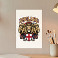 England 2026 lions crest with soccer balls and shield.