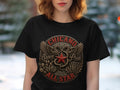 Black t-shirt with CHICANO PRIDE ALL STAR circular logo featuring snakes and a star.