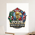 2026 World Cup Canada United We Play logo with globe and flags.