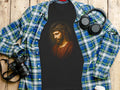Black t-shirt with Jesus Christ wearing a crown of thorns.