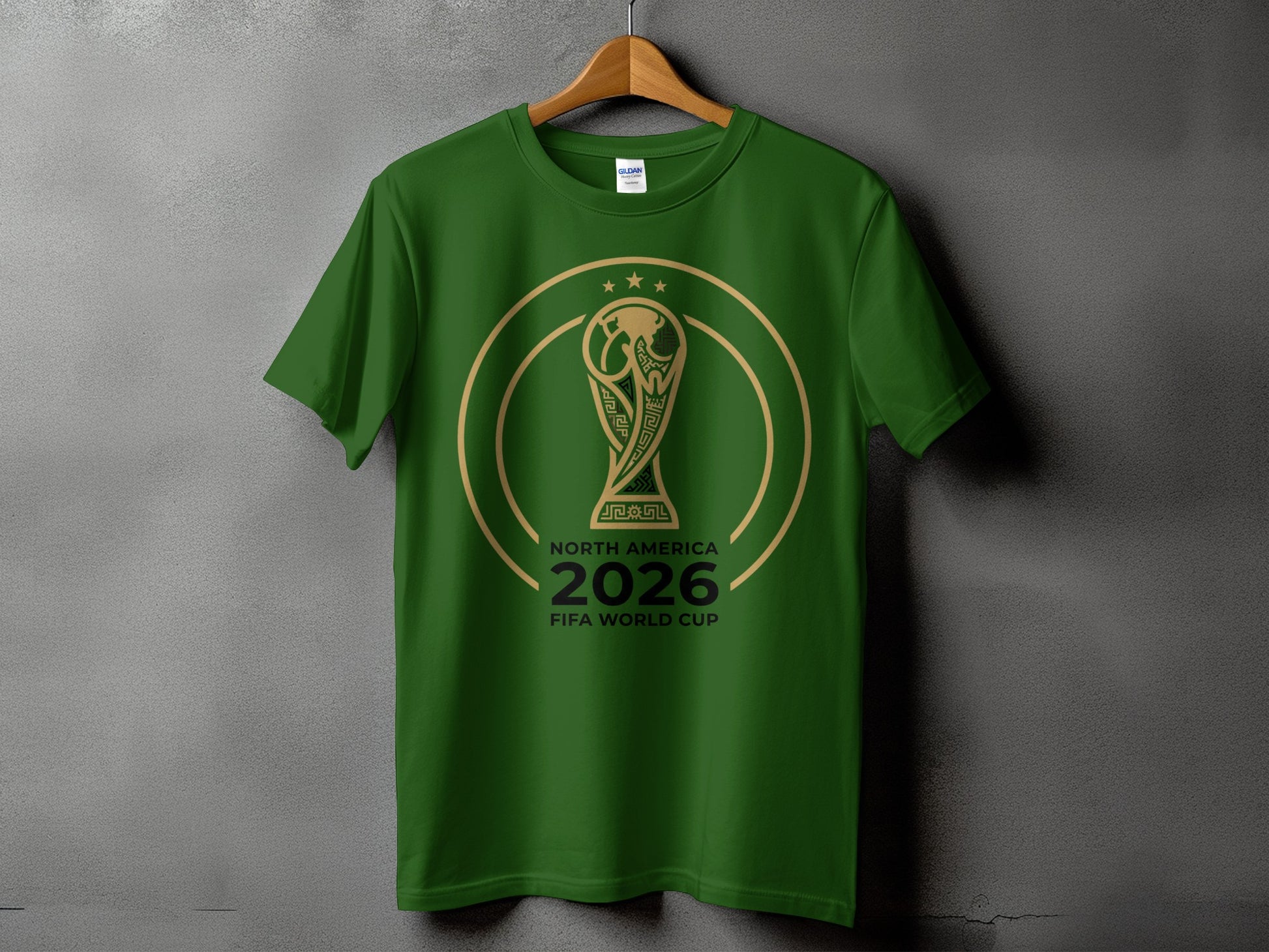 Green t-shirt with 2026 FIFA World Cup North America logo.
