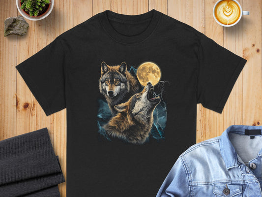 Majestic Howling Wolf T-Shirt, Full Moon Lightning Graphic Tee, Wildlife Apparel
