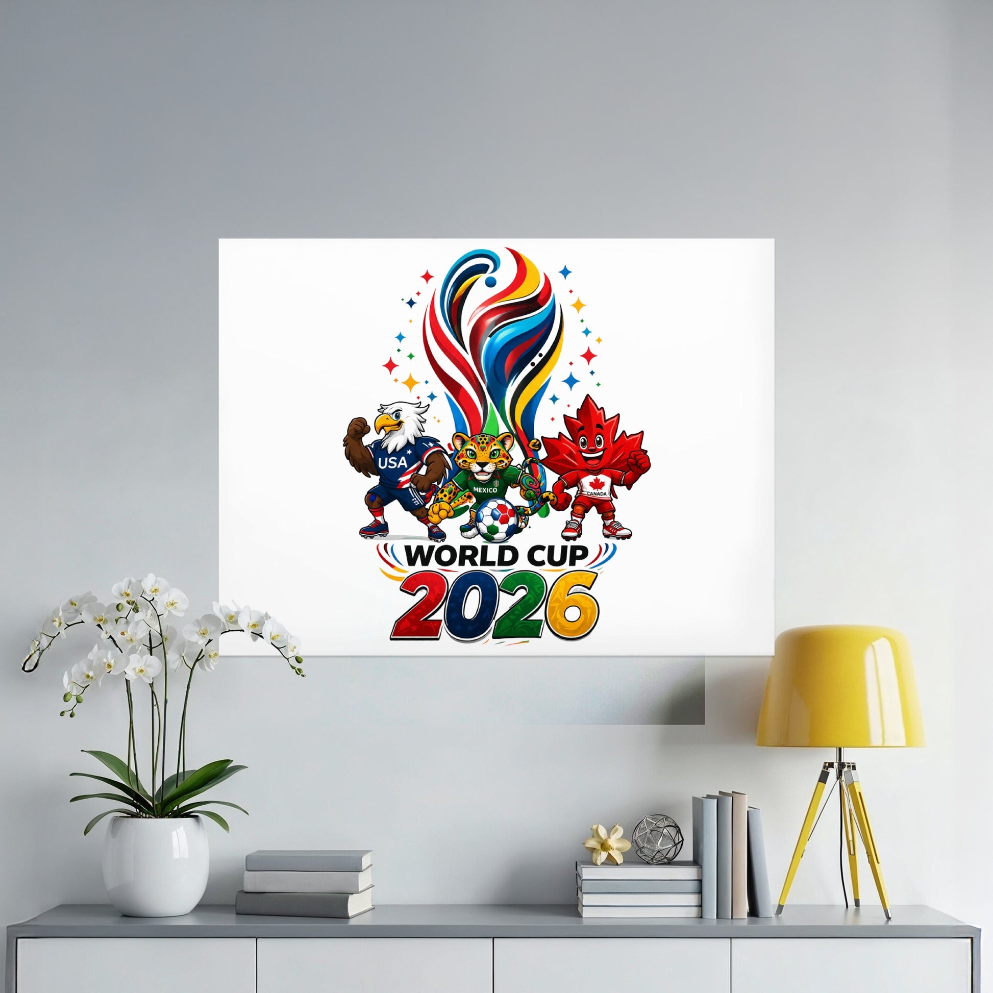 2026 World Cup mascot characters for USA, Mexico, and Canada.