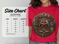 Gildan 64000 t-shirt size chart with chest width and length measurements.