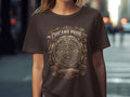Brown t-shirt with Aztec calendar design, 