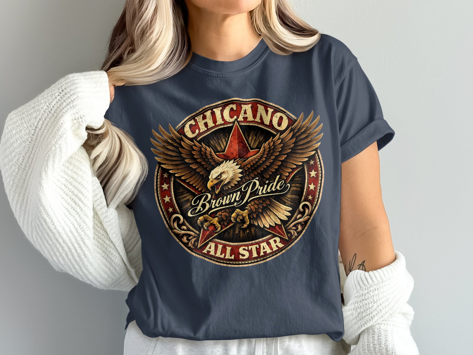 Chicano Brown Pride All Star eagle graphic t-shirt.
