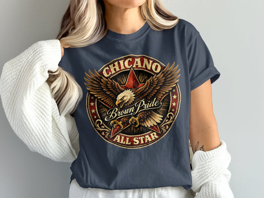 Chicano Brown Pride All Star eagle graphic t-shirt.