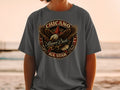 T-shirt with circular design featuring eagle, stars, and 