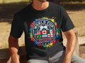 Black t-shirt with FIFA World Cup 2026 logo and flags of participating nations.