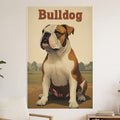 English Bulldog sitting in a field with 