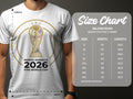 Size chart for Gildan 5000 t-shirts with North America 2026 FIFA World Cup logo.