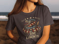 T-shirt with coiled snake in American flag pattern and 