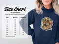 Gildan 18500 hooded sweatshirt size chart with tiger graphic.