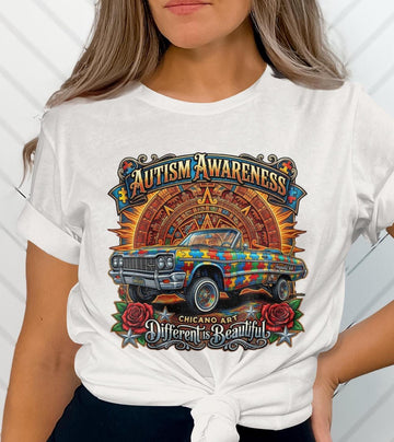 Autism Awareness T-Shirt, Chicano Art Impala 64 Lowrider, Puzzle Piece Car Apparel