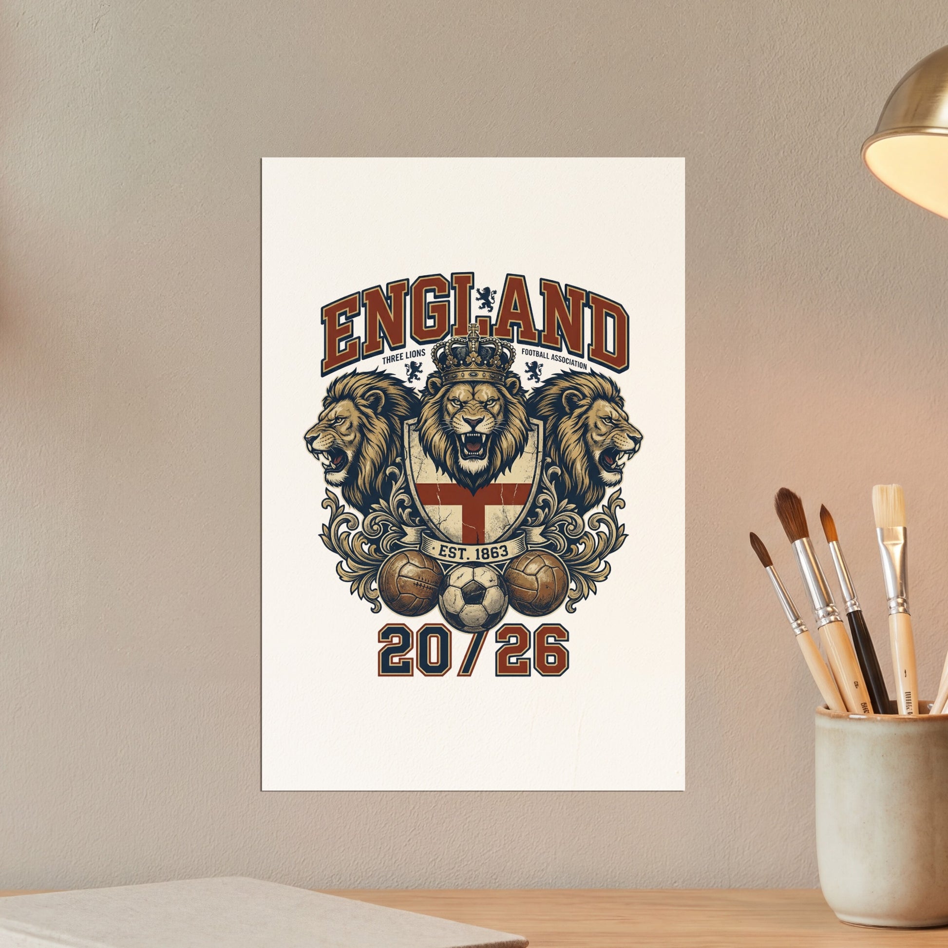 England football crest with three lions and "Est. 1863" text, 20/26.
