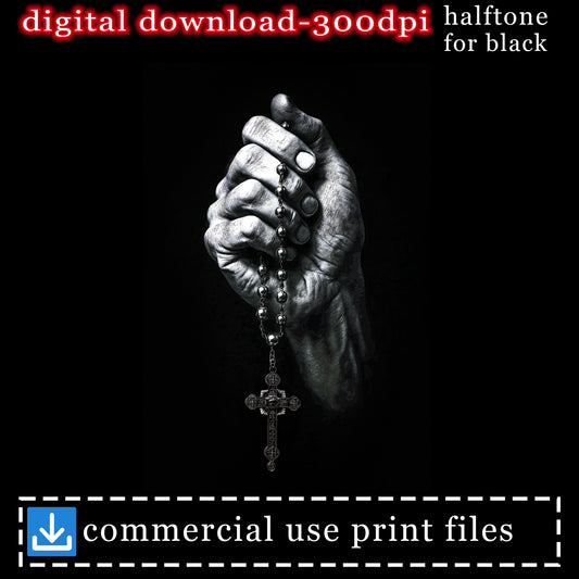 Rosary held in a textured hand, digital download, commercial use print files.