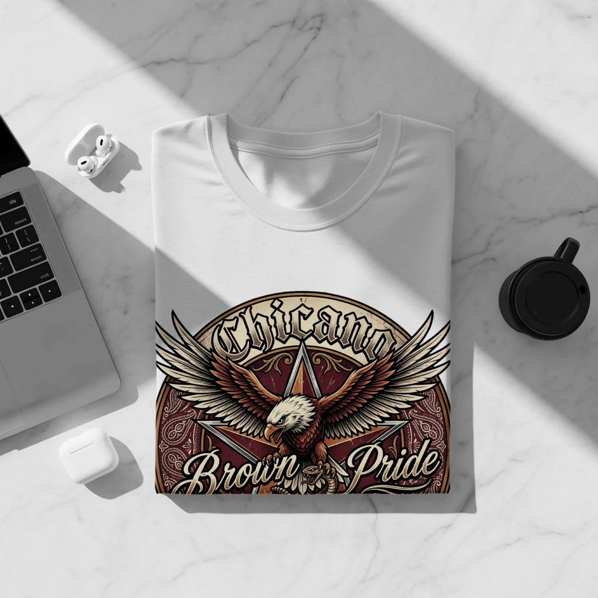 White t-shirt with "Chicago Brown Pride" eagle logo design.