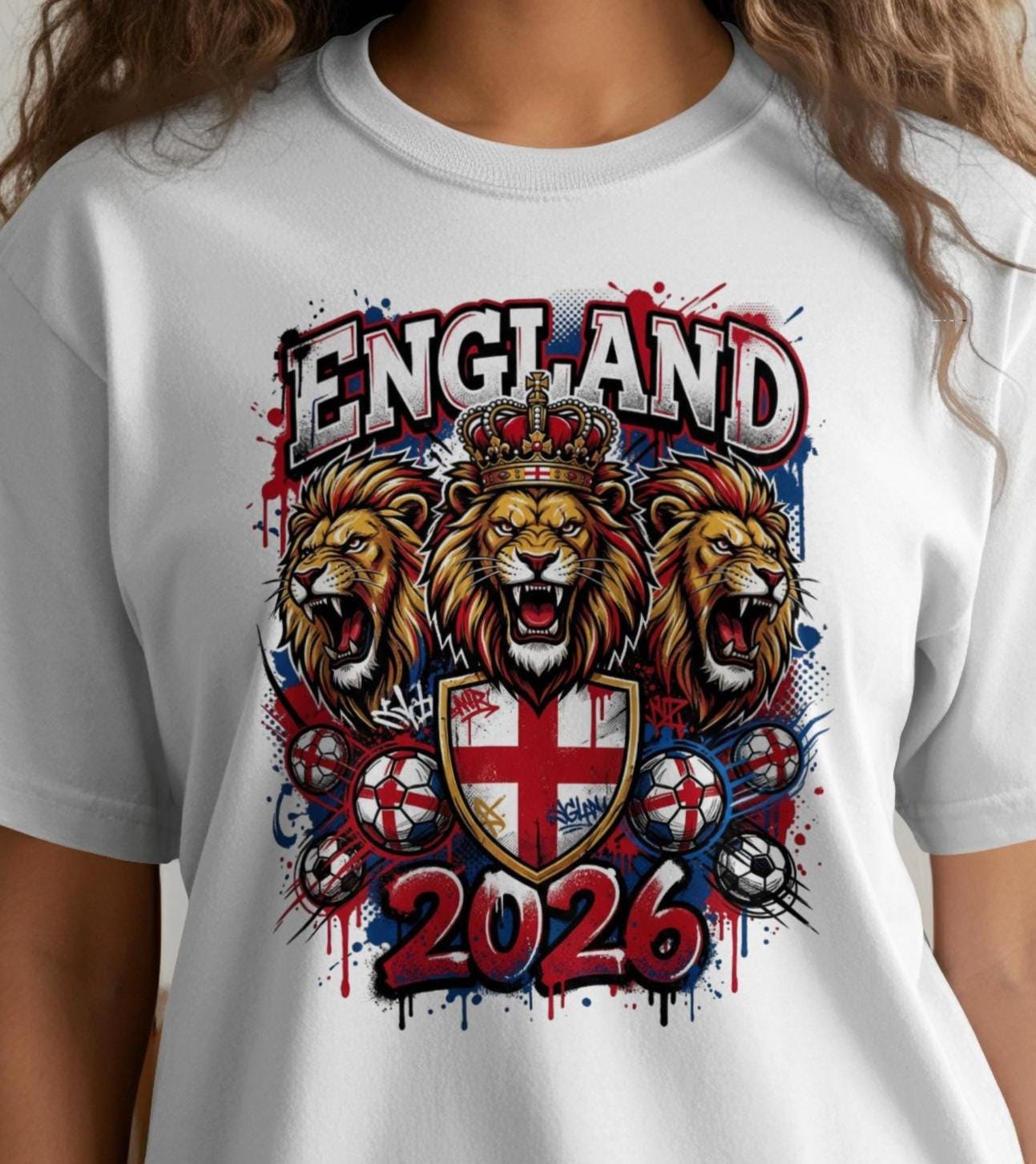 England Football 2026 T-Shirts, Three Lions Crown Soccer Graphic Tee, Patriotic English Fan Gear, World Cup Supporter Top, UEFA Tournament