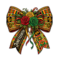 Juneteenth bow with Kente cloth pattern and roses.
