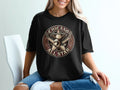 Black t-shirt with a circular graphic of an eagle and 