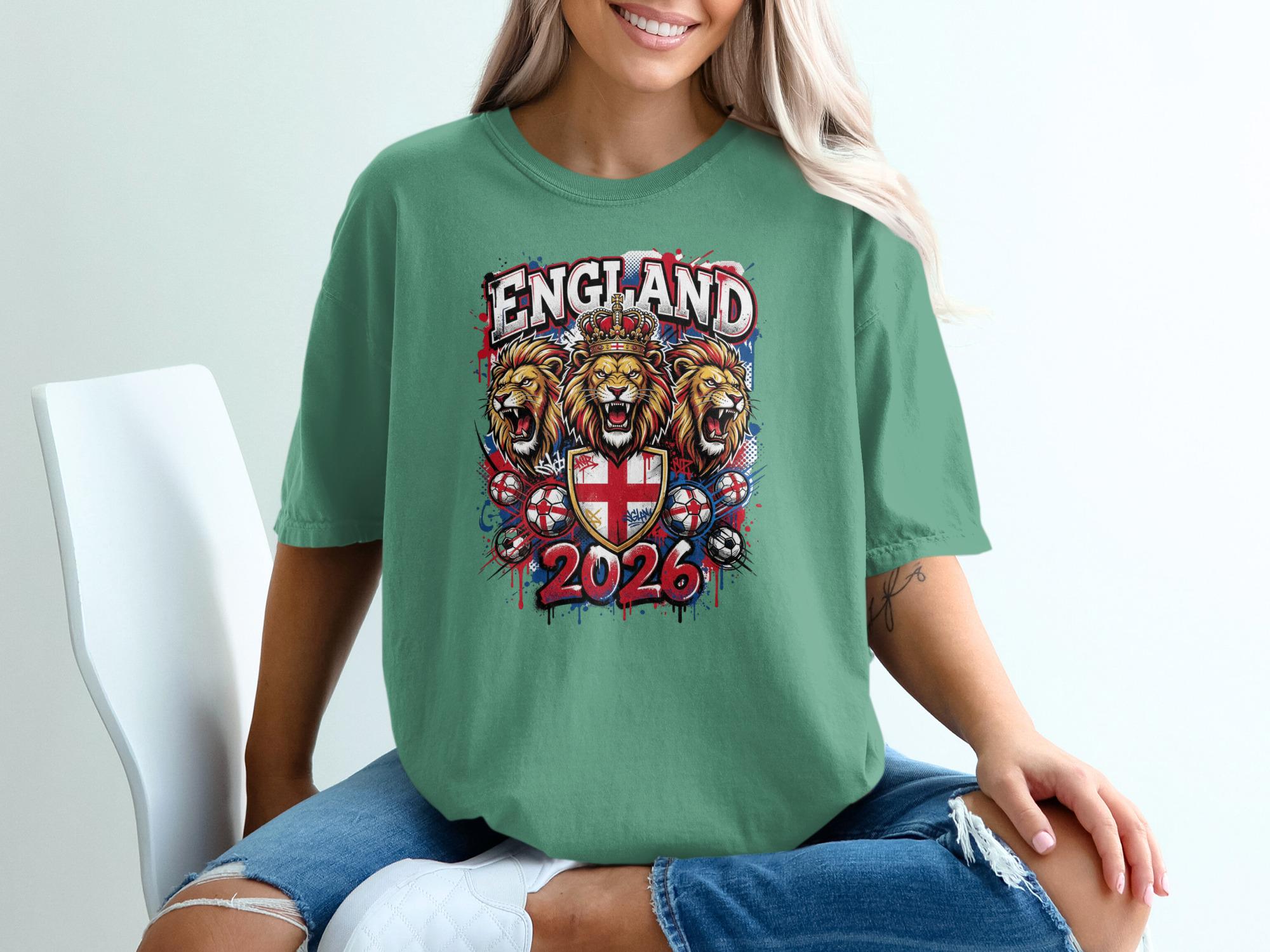 England Football 2026 T-Shirts, Three Lions Crown Soccer Graphic Tee, Patriotic English Fan Gear, World Cup Supporter Top, UEFA Tournament