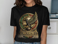 Black t-shirt with circular Aztec-inspired Mexico emblem and eagle.